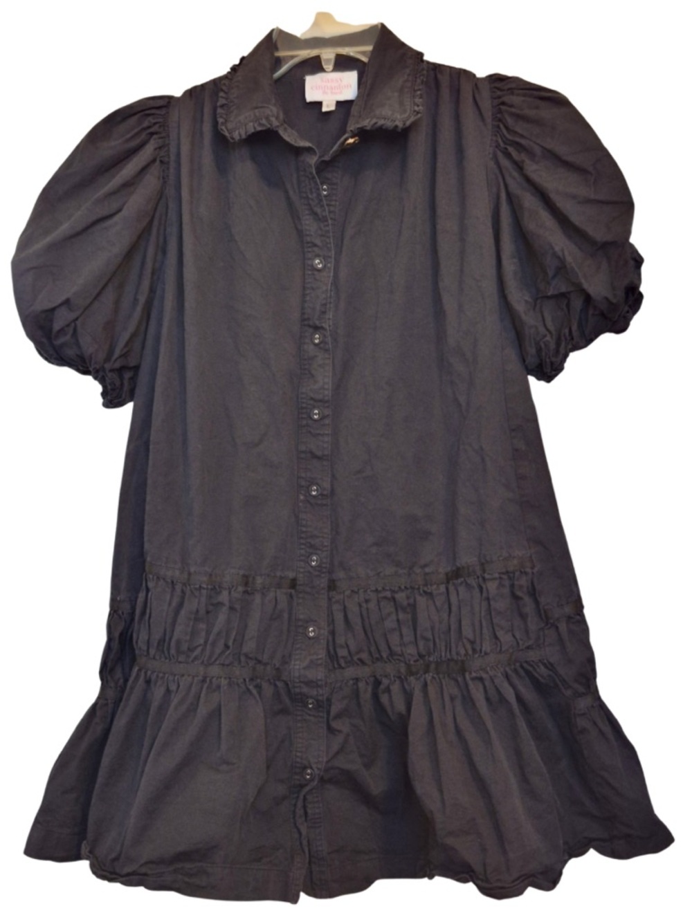 Sassy Cinnamon Cotton Puff Sleeve Button-Front Babydoll Dress - Picture 2 of 11